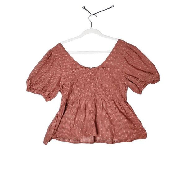NWT Madewell Women's Bubble-Sleeve Smocked Peplum Top in Berry Stems 14 - Picture 3 of 7